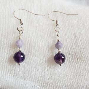 Two Tone Amethyst Earrings with Silver Findings February Birthstone Gift for Her